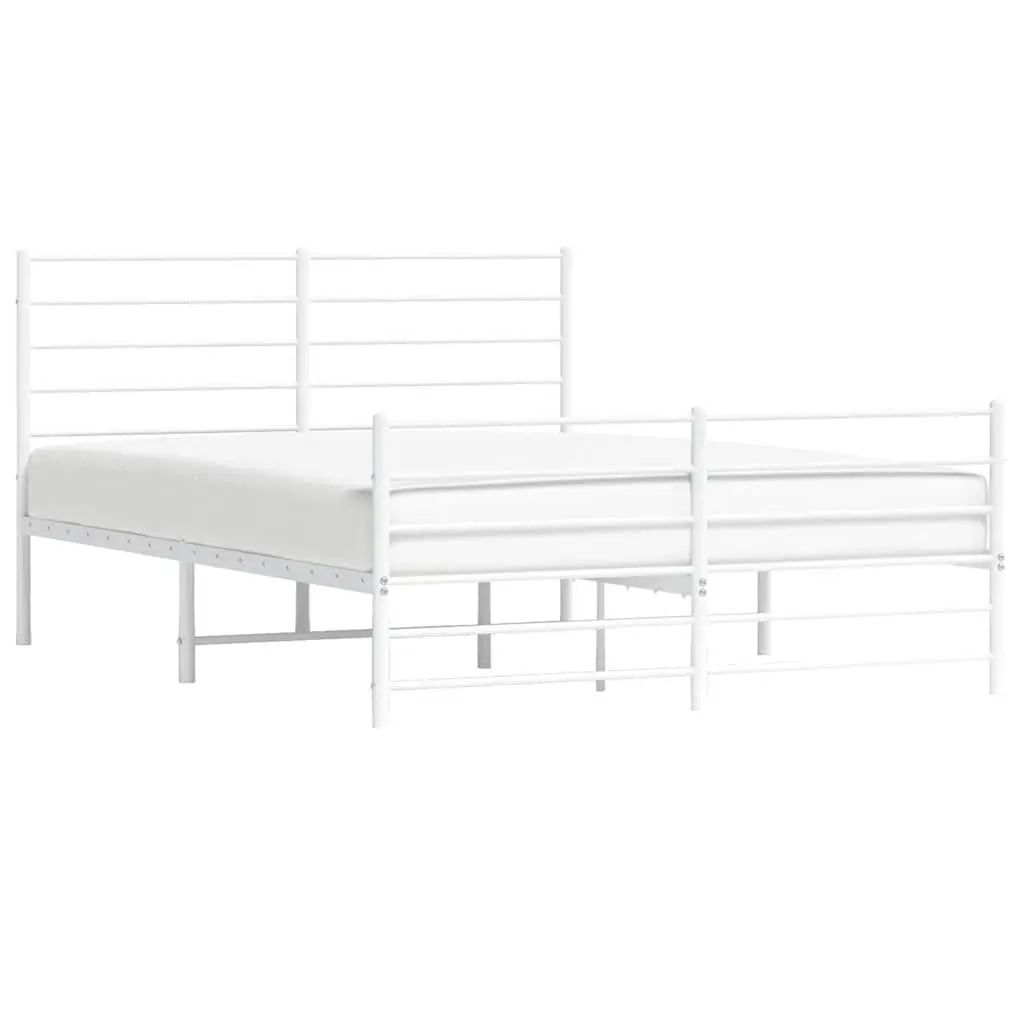 Metal Bed Frame 150x200 cm with Footboard Headboard White Steel Bedroom