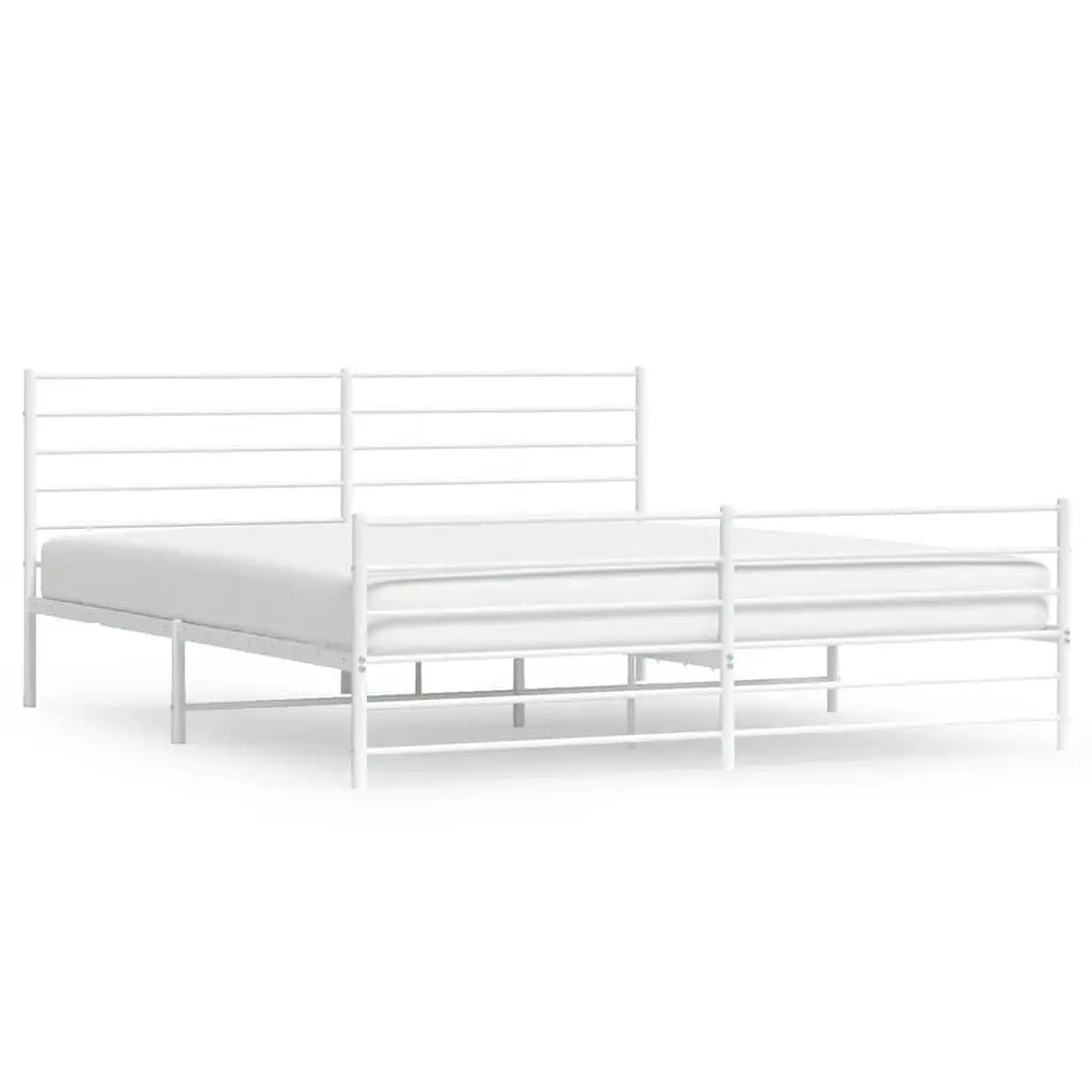 Metal Bed Frame King Size 183x203 cm with Footboard Headboard White Bedroom