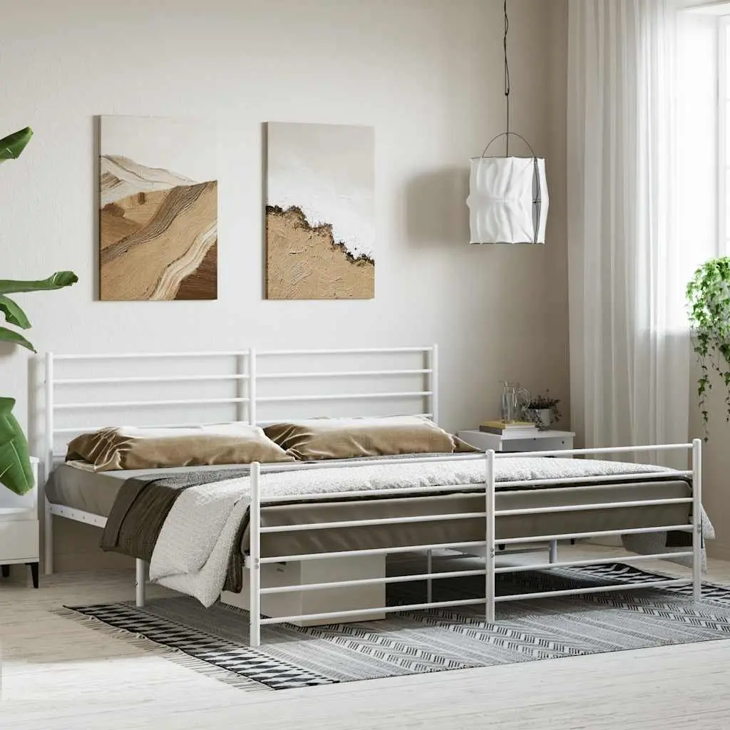 Metal Bed Frame King Size 183x203 cm with Footboard Headboard White Bedroom