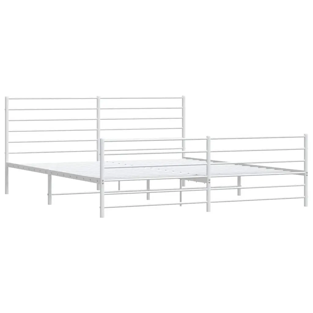 Metal Bed Frame King Size 183x203 cm with Footboard Headboard White Bedroom