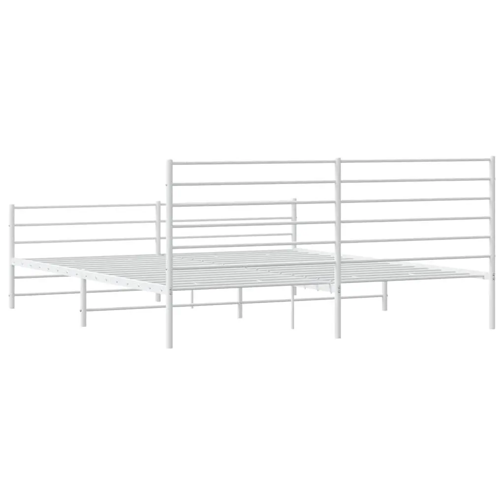 Metal Bed Frame King Size 183x203 cm with Footboard Headboard White Bedroom