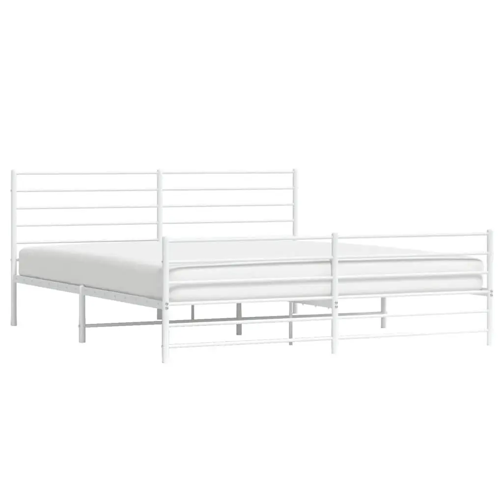 Metal Bed Frame King Size 183x203 cm with Footboard Headboard White Bedroom