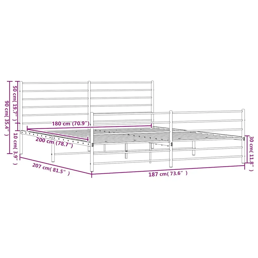 Metal Bed Frame King Size 183x203 cm with Footboard Headboard White Bedroom