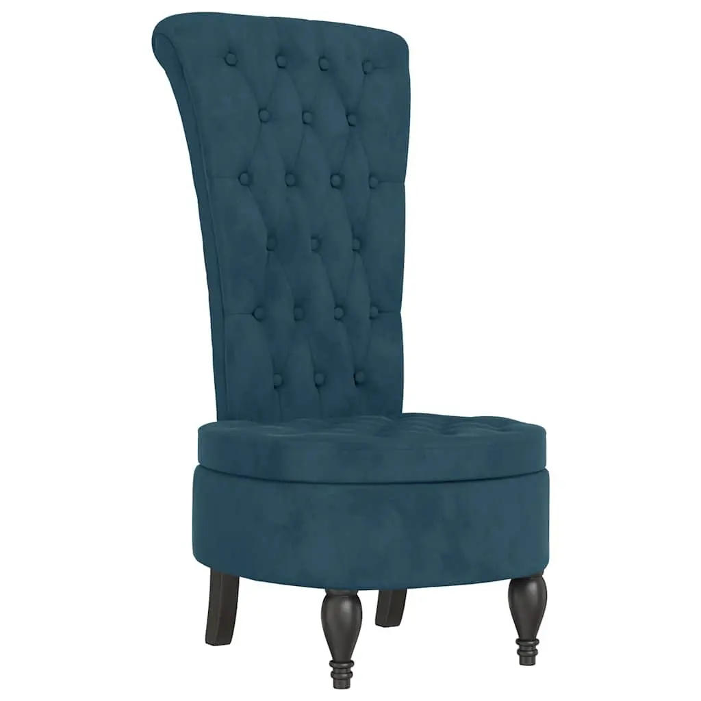 High Back Chair Blue Velvet Padded Seat Living Room Furniture