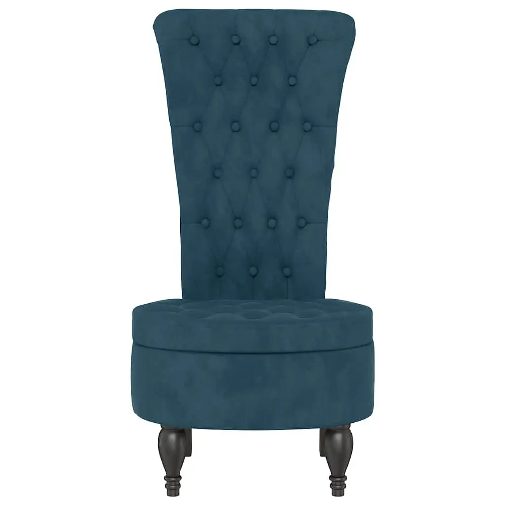 High Back Chair Blue Velvet Padded Seat Living Room Furniture
