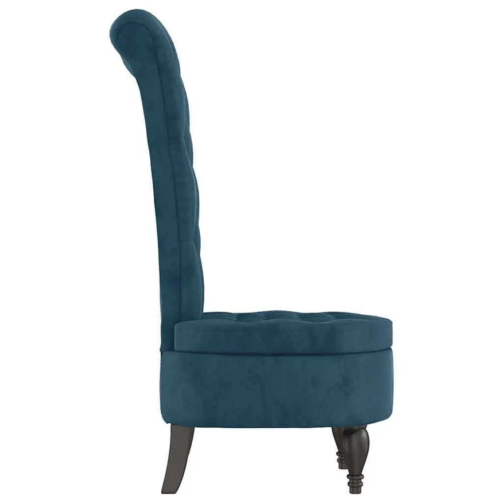 High Back Chair Blue Velvet Padded Seat Living Room Furniture