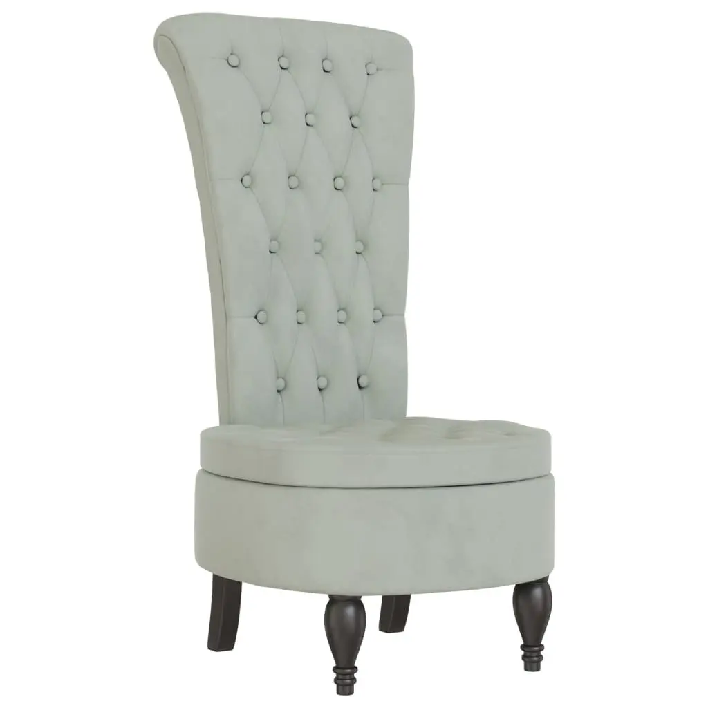 High Back Armchair Light Grey Velvet Accent Chair Living Room