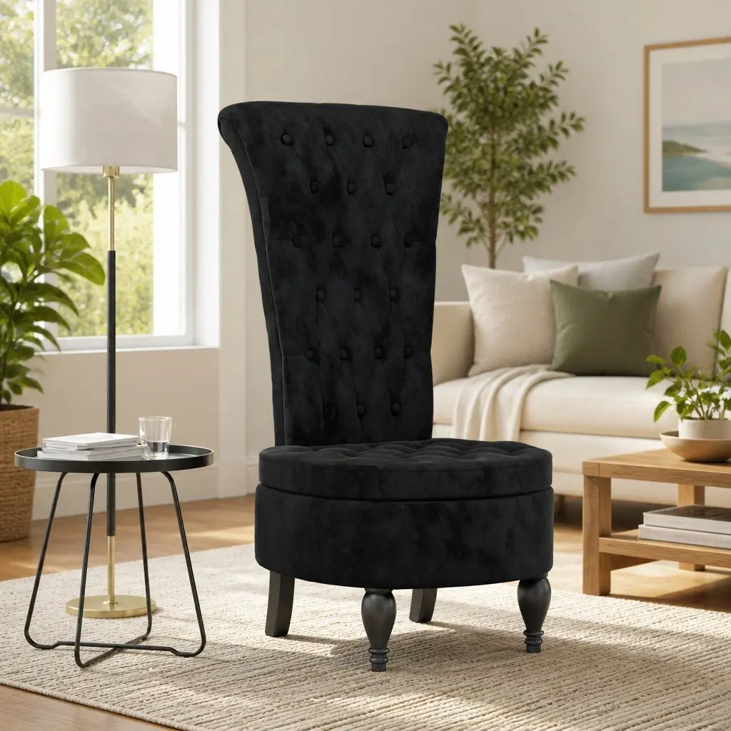High Back Arm Chair Black Velvet Button Accent Furniture Living Room Office