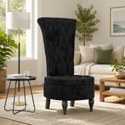High Back Arm Chair Black Velvet Button Accent Furniture Living Room Office