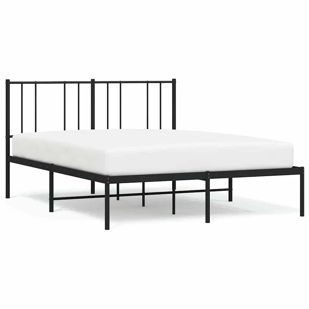 Metal Bed Frame Black 135x190 cm with Headboard Slatted Base