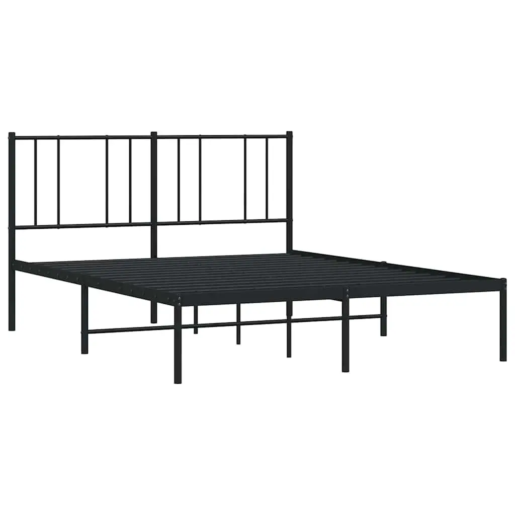Metal Bed Frame Black 135x190 cm with Headboard Slatted Base