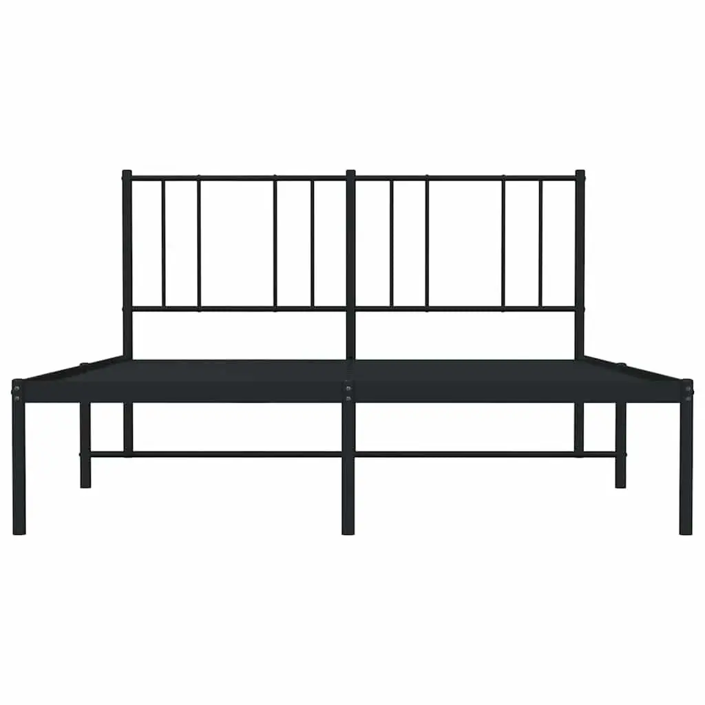 Metal Bed Frame Black 135x190 cm with Headboard Slatted Base