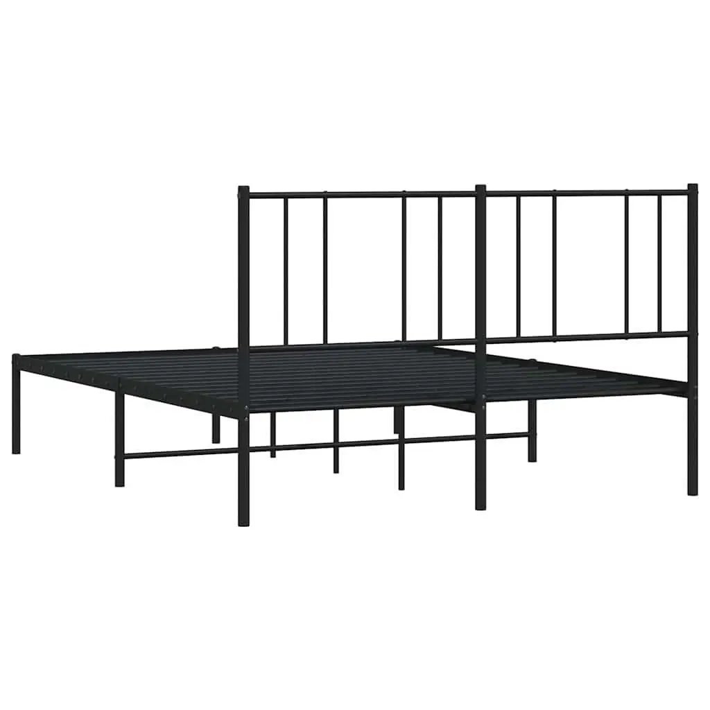 Metal Bed Frame Black 135x190 cm with Headboard Slatted Base