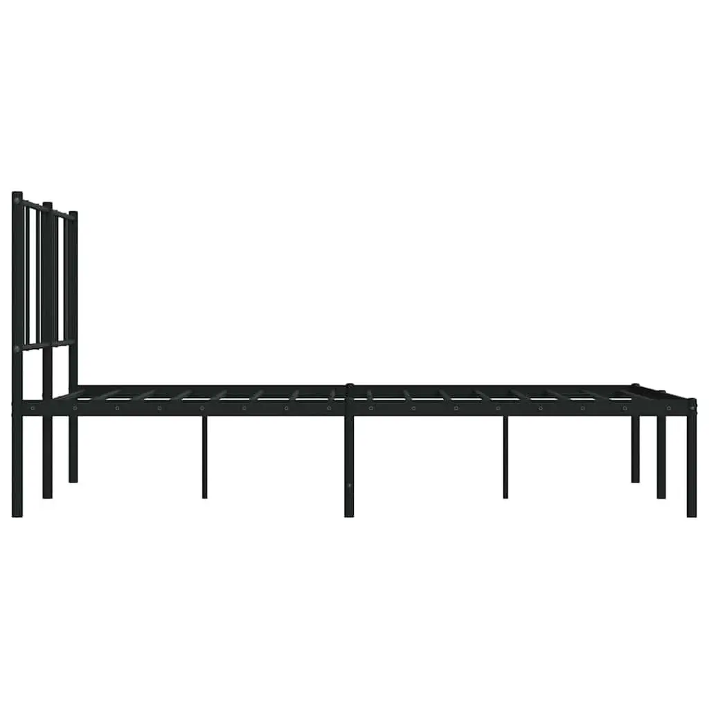 Metal Bed Frame Black 135x190 cm with Headboard Slatted Base