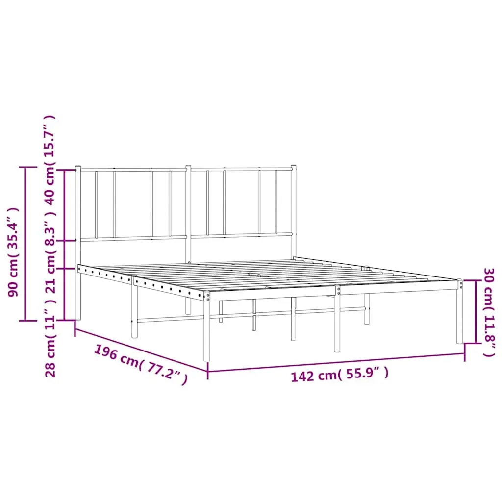 Metal Bed Frame Black 135x190 cm with Headboard Slatted Base