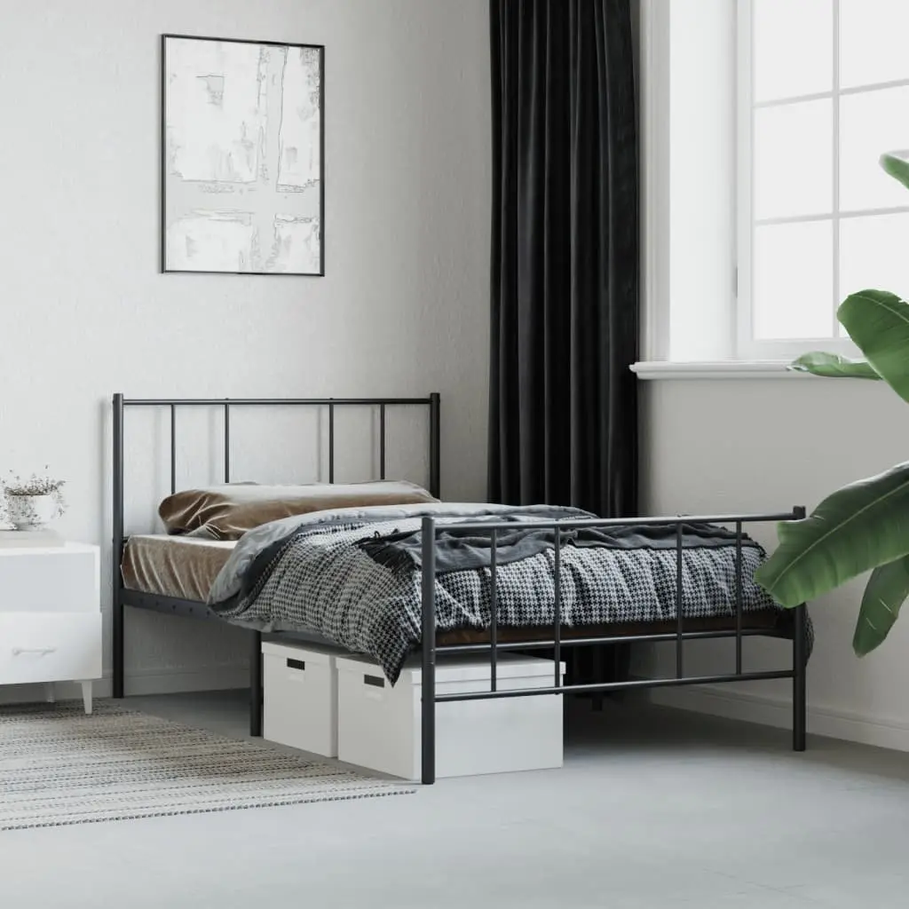 Metal Bed Frame King Single 107x203cm Black Steel Bedroom Furniture Footboard