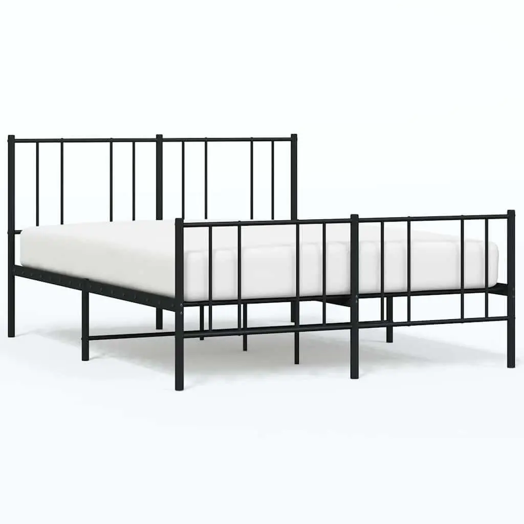 Metal Bed Frame 135x190 cm Footboard Slatted Base Black