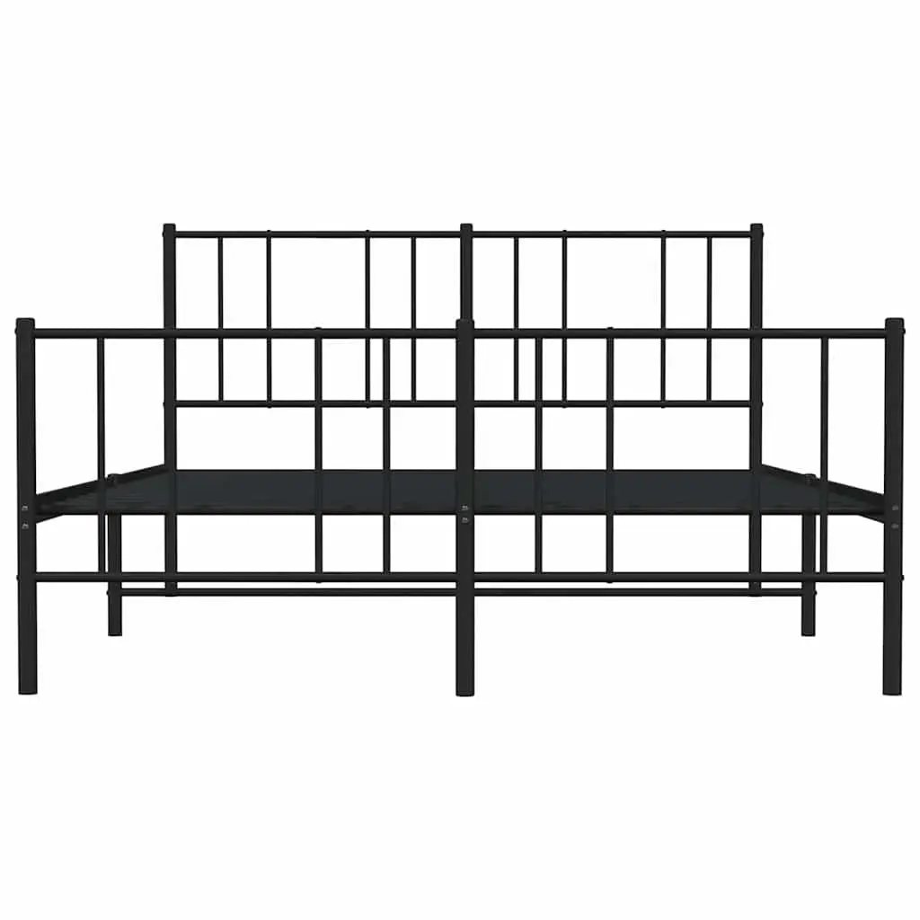 Metal Bed Frame 135x190 cm Footboard Slatted Base Black