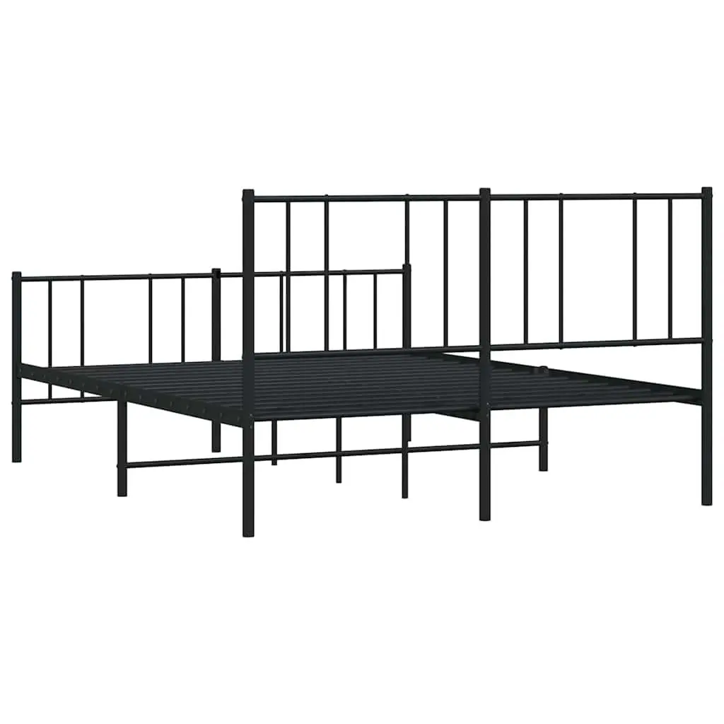Metal Bed Frame 135x190 cm Footboard Slatted Base Black