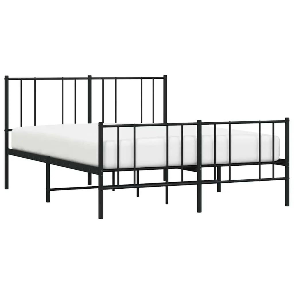 Metal Bed Frame 135x190 cm Footboard Slatted Base Black