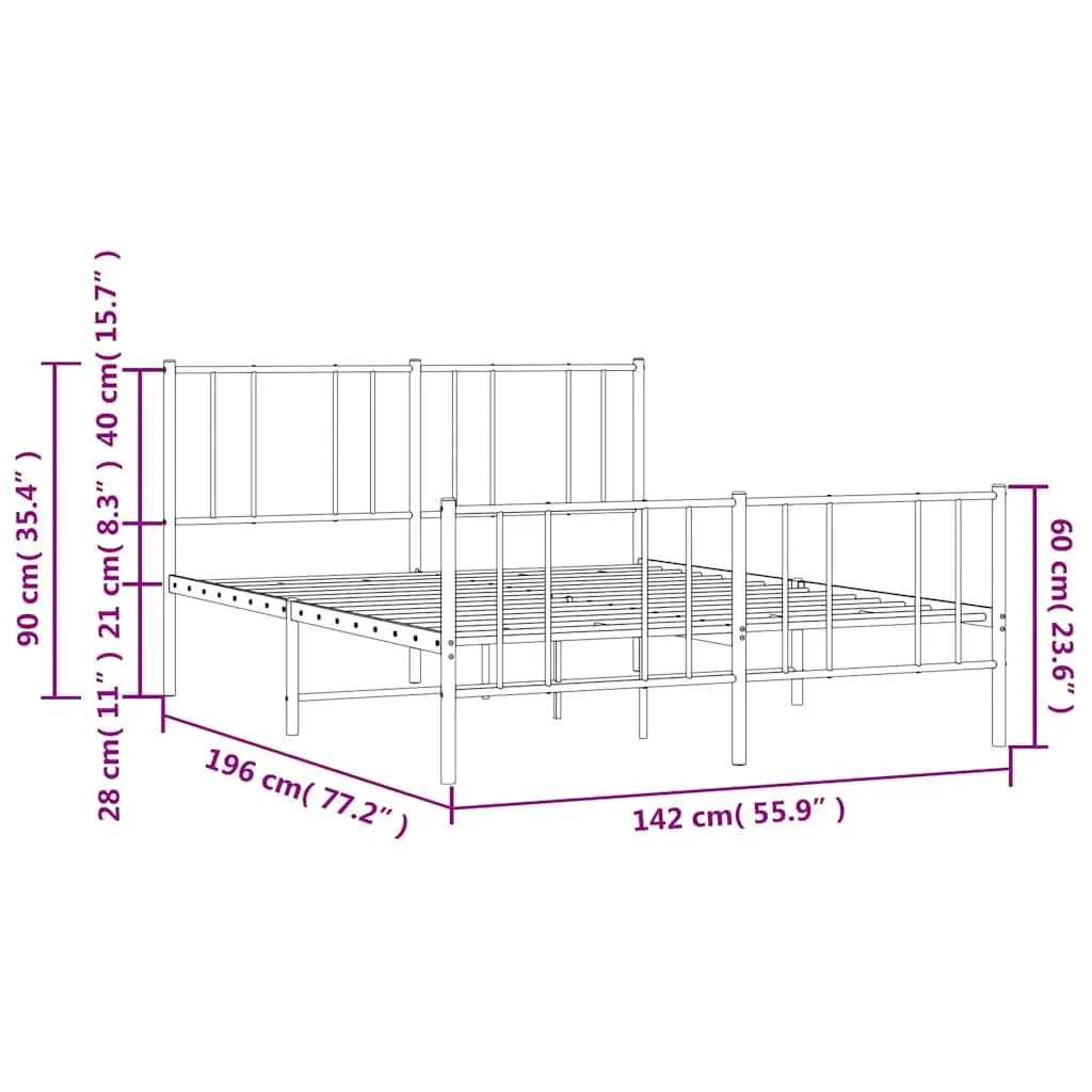 Metal Bed Frame 135x190 cm Footboard Slatted Base Black