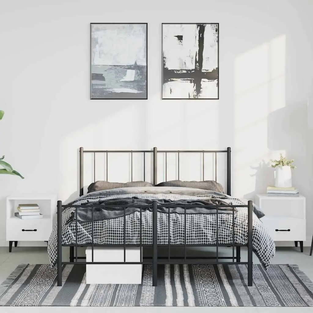 Metal Bed Frame 150x200 cm with Footboard Slatted Base Black Bedroom Furniture