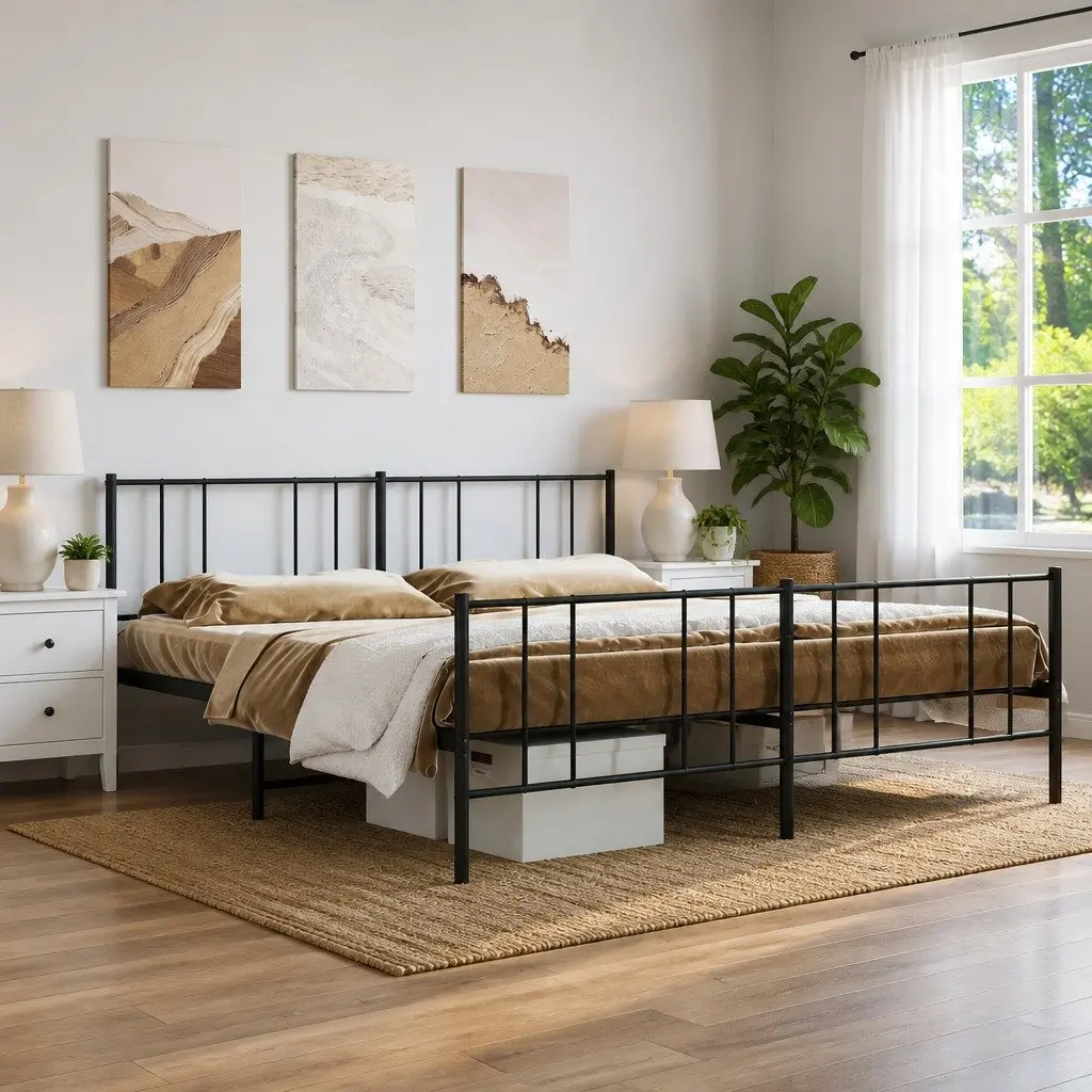 Metal Bed Frame King Size 183x203cm Black Bedroom Furniture
