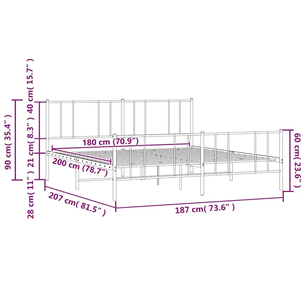 Metal Bed Frame King Size 183x203cm Black Bedroom Furniture