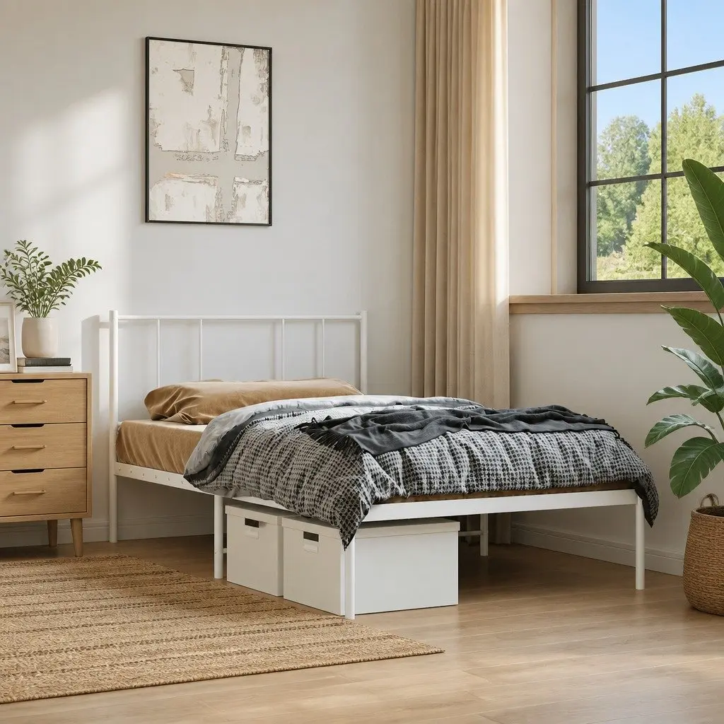 Metal Bed Frame with Supportive Headboard
