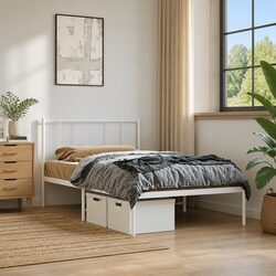 Metal Bed Frame King Single 107x203cm White Headboard Bedroom Furniture Slatted