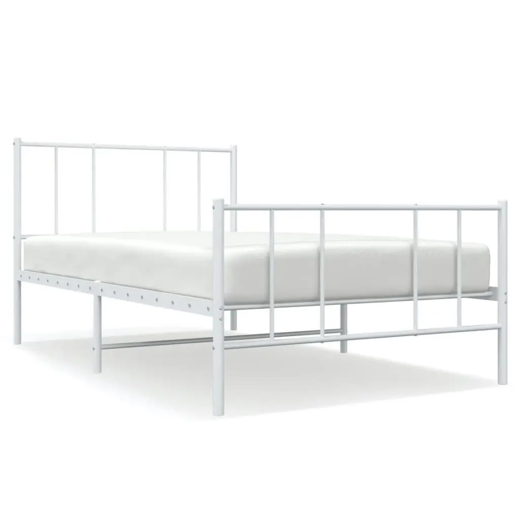 Metal Bed Frame King Single 107x203 cm Slatted Base Footboard White
