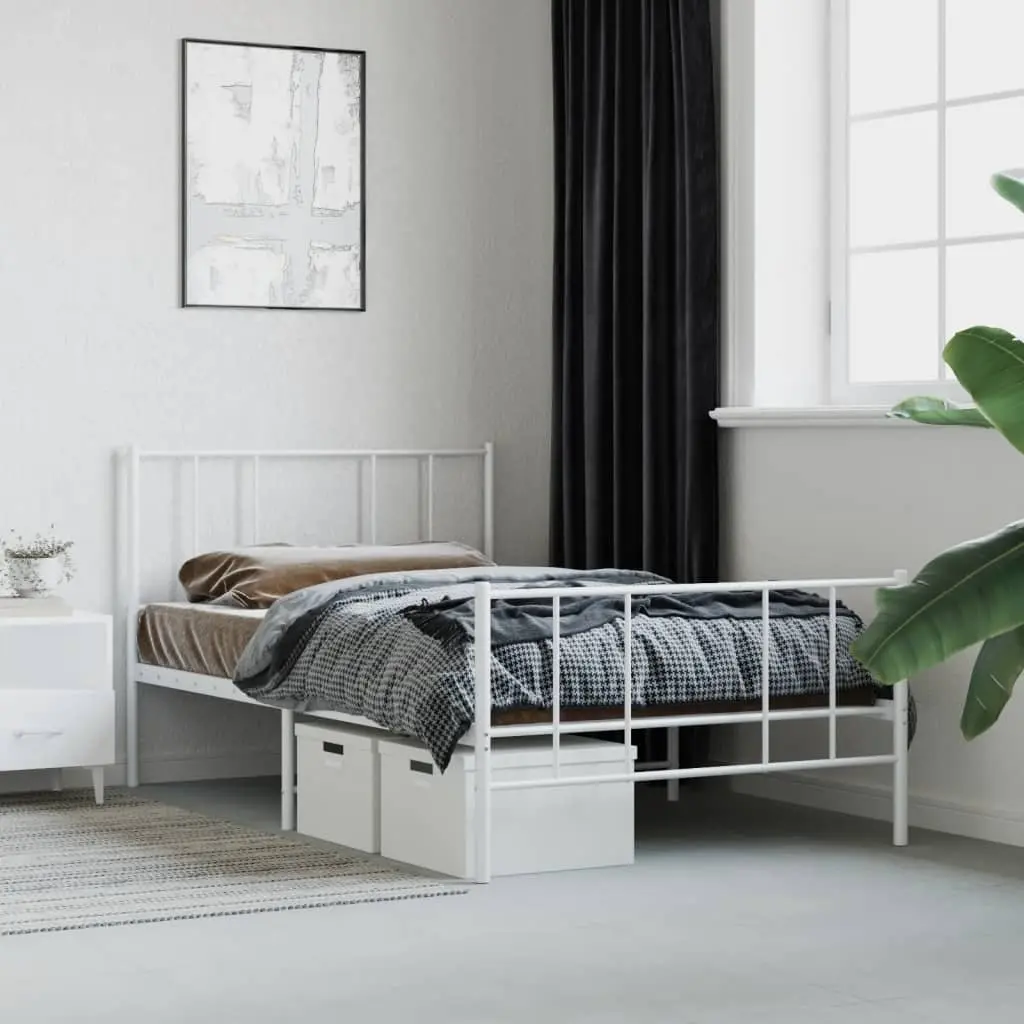 Metal Bed Frame King Single 107x203 cm Slatted Base Footboard White