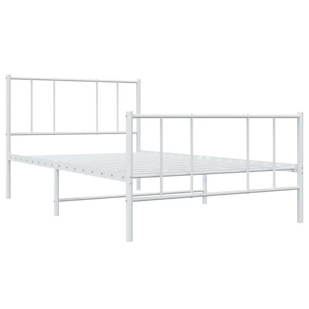 Metal Bed Frame King Single 107x203 cm Slatted Base Footboard White