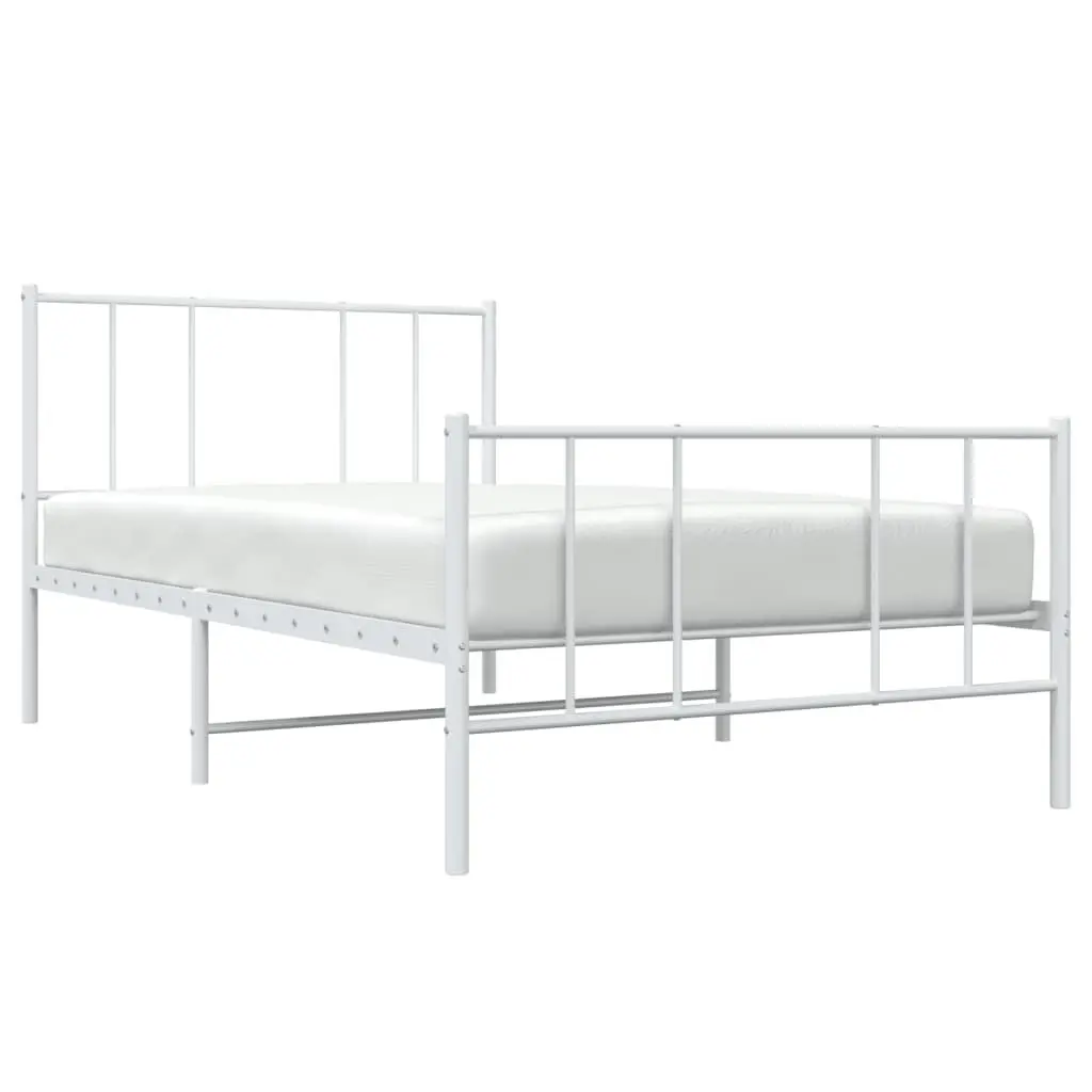 Metal Bed Frame King Single 107x203 cm Slatted Base Footboard White