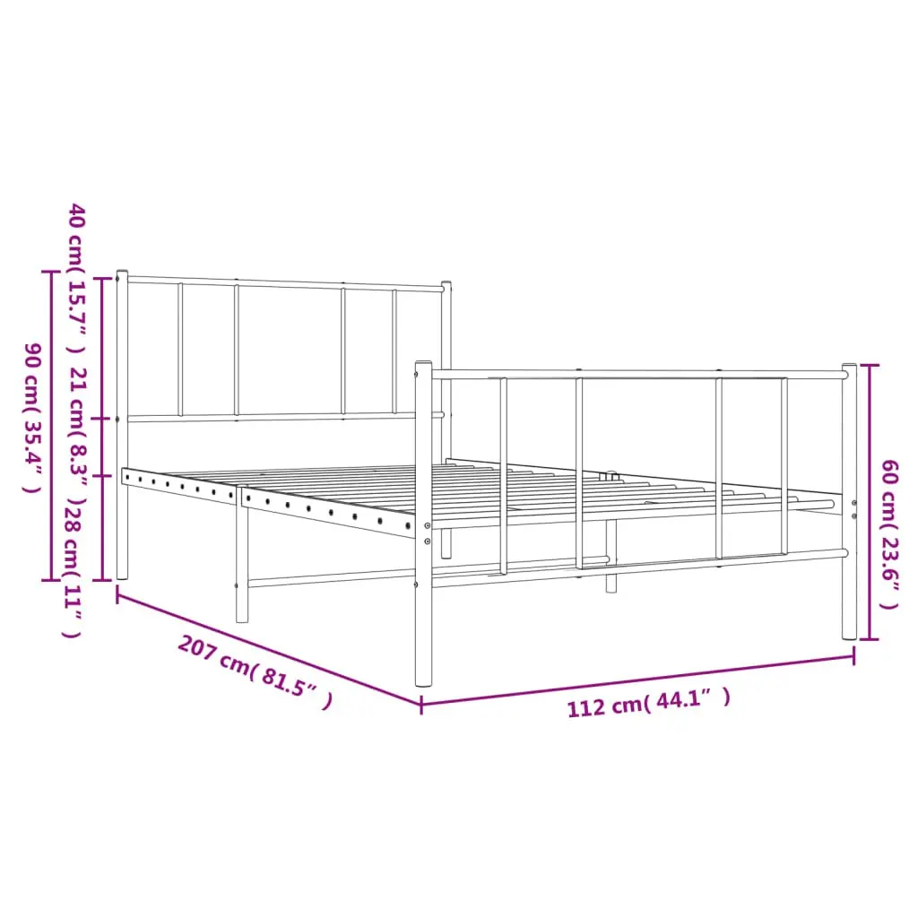 Metal Bed Frame King Single 107x203 cm Slatted Base Footboard White
