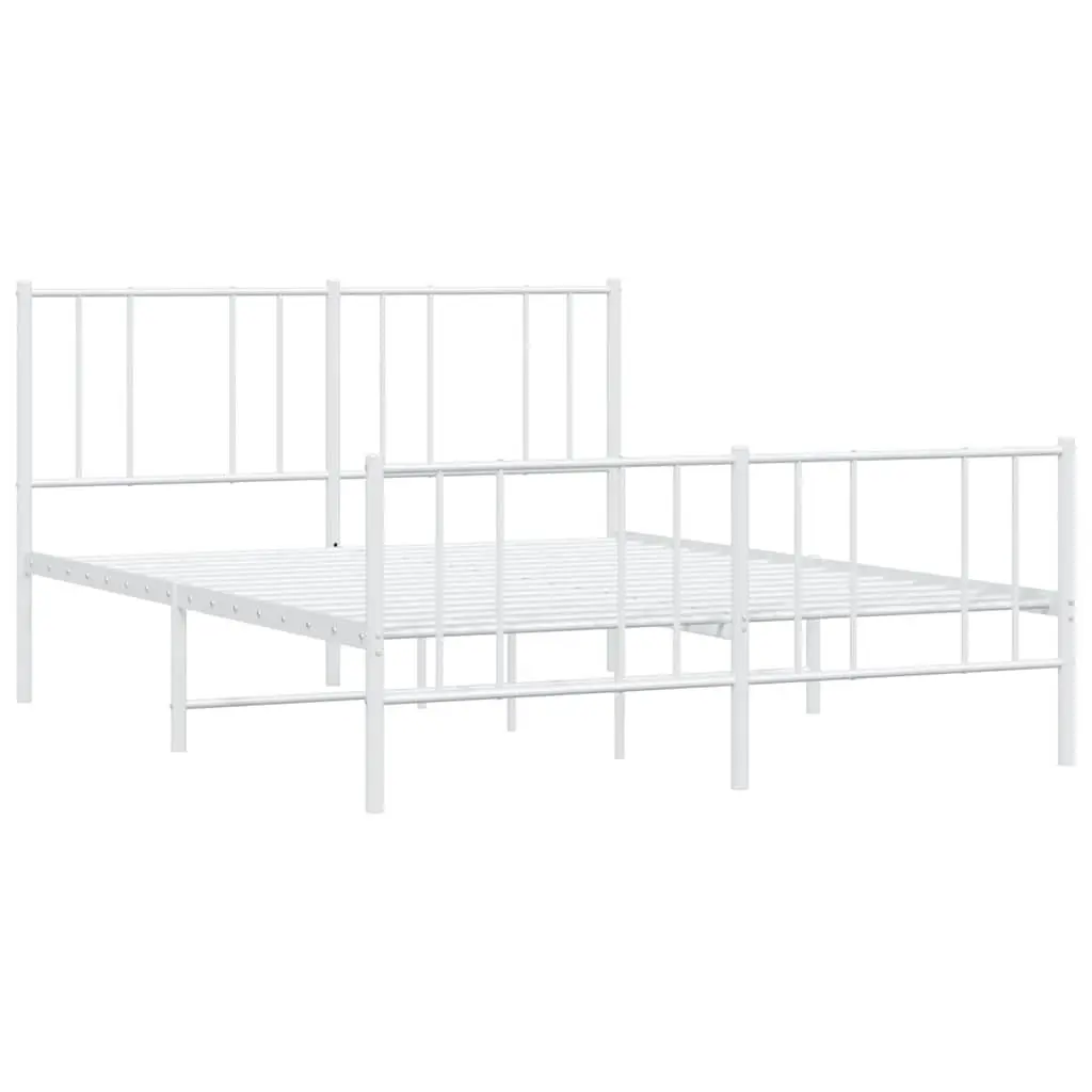 Metal Bed Frame White Slatted Base 135x190cm Bedroom Furniture