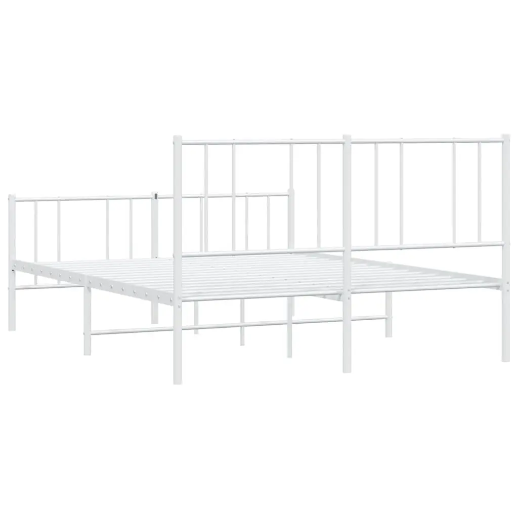 Metal Bed Frame White Slatted Base 135x190cm Bedroom Furniture