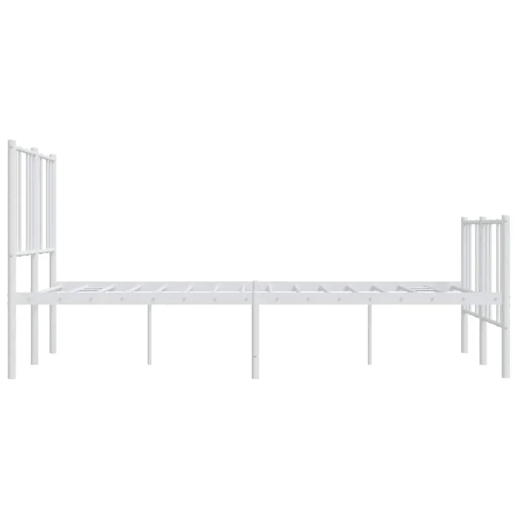 Metal Bed Frame White Slatted Base 135x190cm Bedroom Furniture