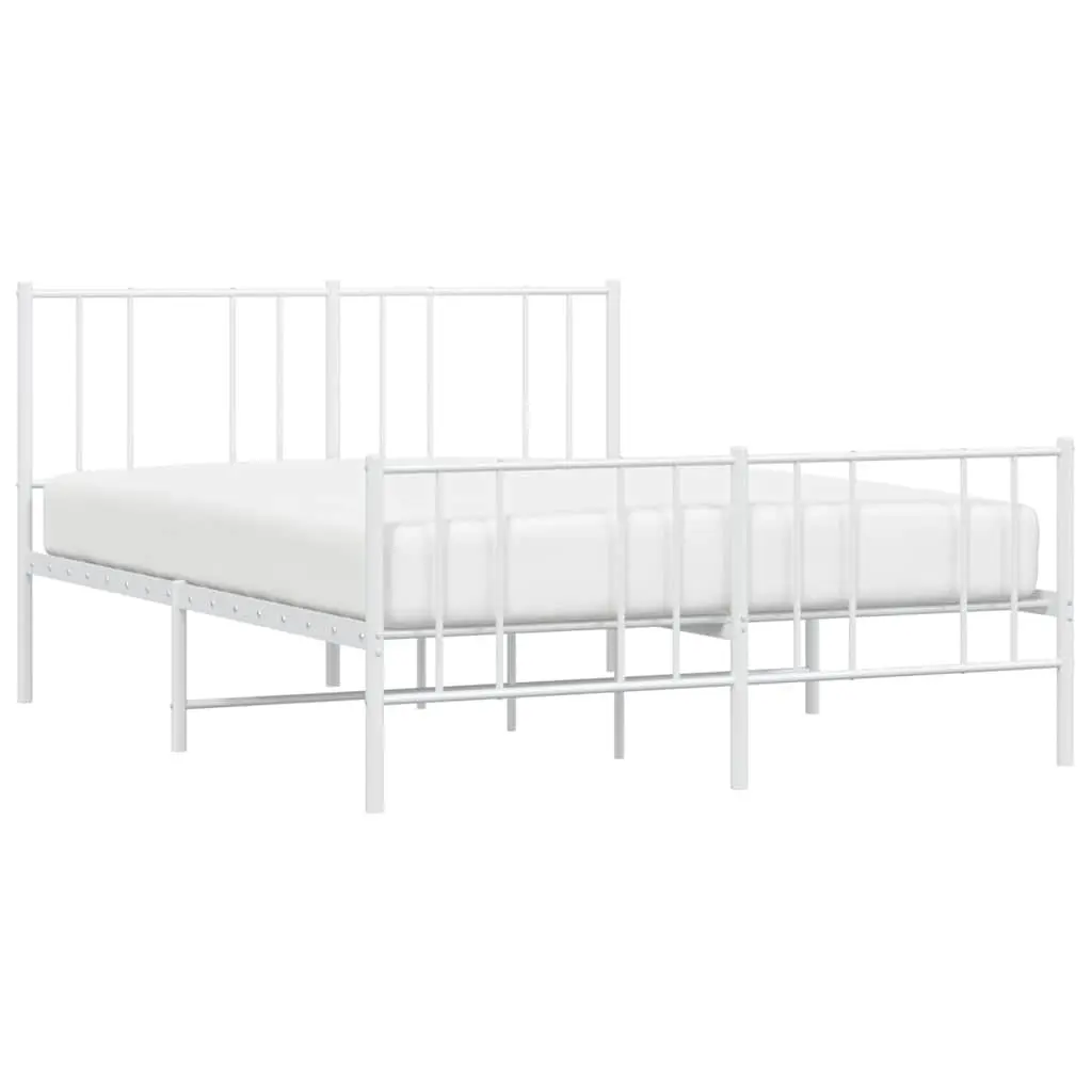 Metal Bed Frame White Slatted Base 135x190cm Bedroom Furniture