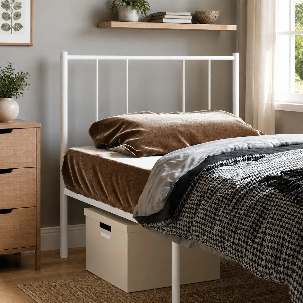 Metal Headboard Back Support 90cm White Powder Coated Steel Frame