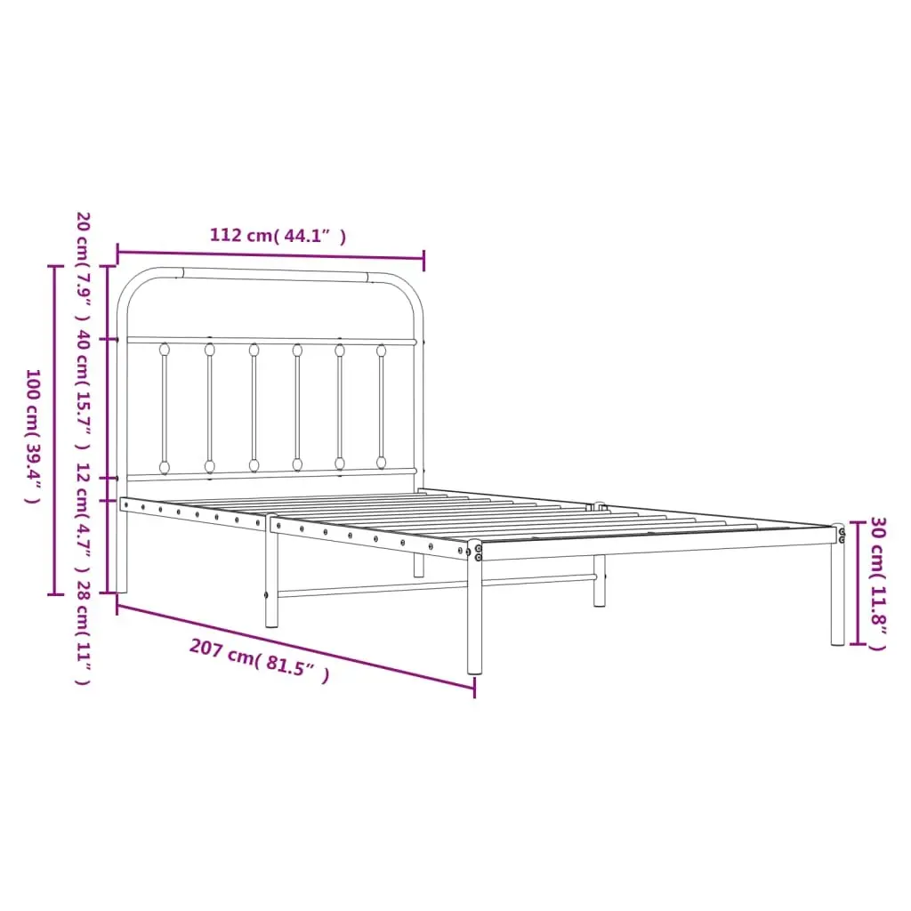 Metal Bed Frame King Single 107x203cm Black Steel Platform Bedroom
