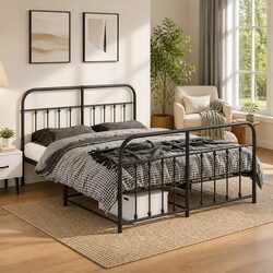 Reliable Black Metal Bed Frame 135x190 cm for Great Value