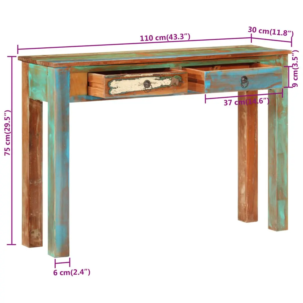 Console Table Storage 110x30x75 cm Solid Reclaimed Wood Brown