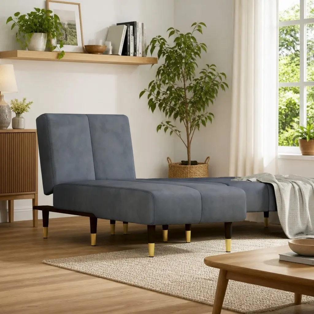Grey Velvet Lounge Sofa with 3 Positions