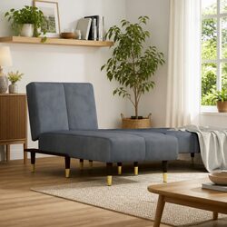 Chaise Longue Reclining Lounge Sofa Grey Velvet Convertible 3 Position