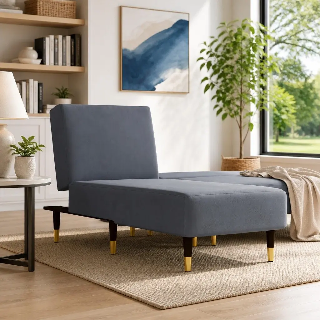 Chaise Longue Recliner Convertible Velvet Lounger 3 Position Grey