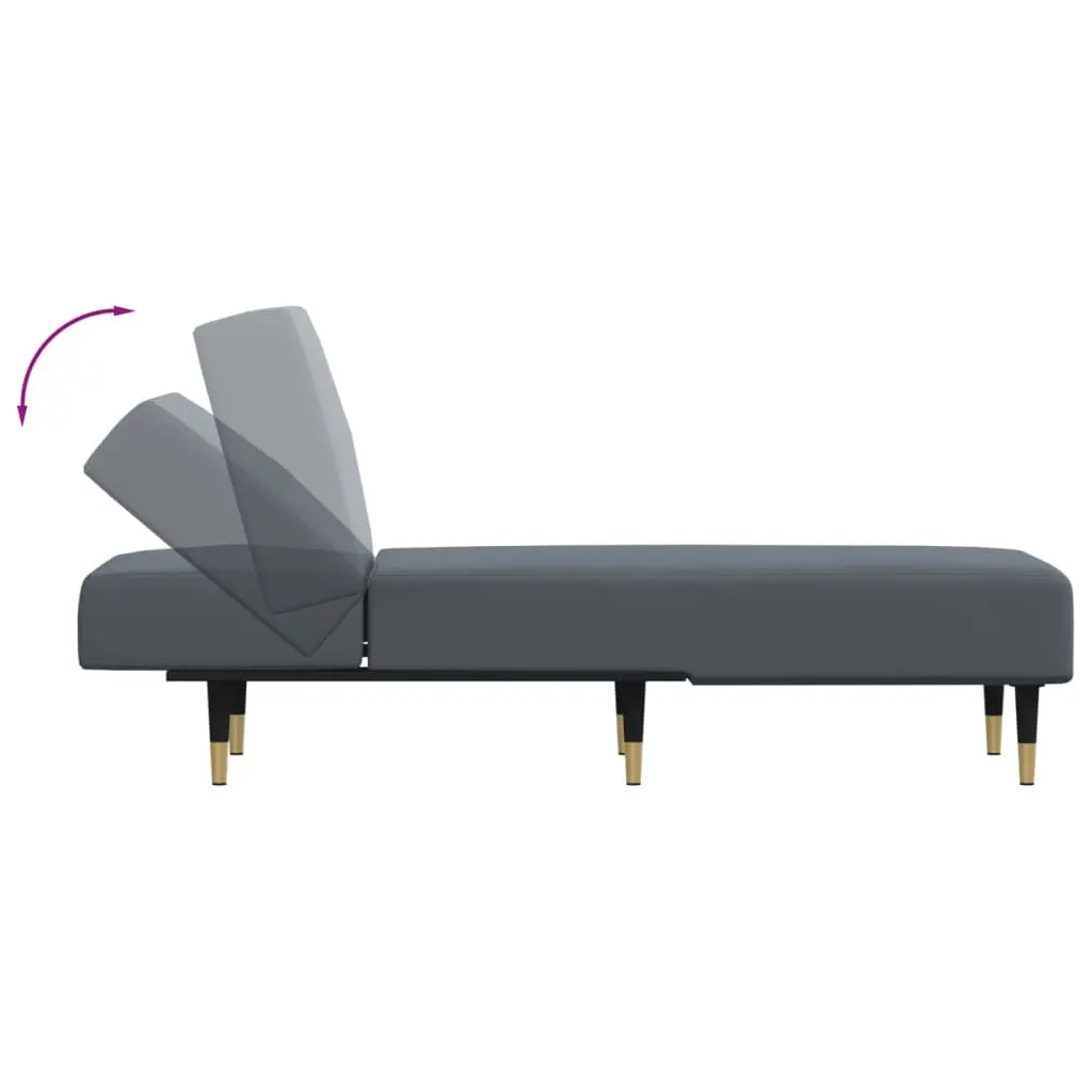 Chaise Longue Recliner Convertible Velvet Lounger 3 Position Grey