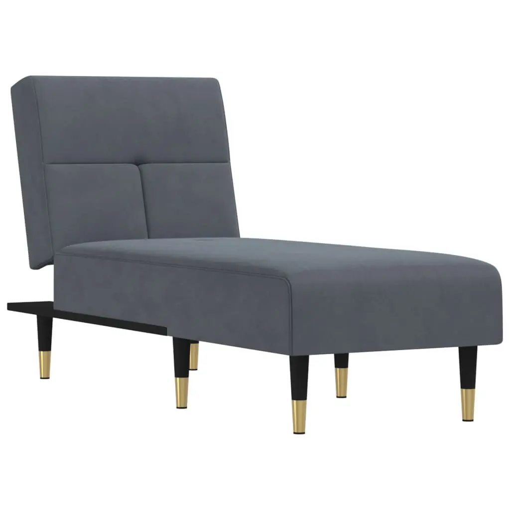 Chaise Longue Reclining Lounge Chair Grey Velvet 3-Position Convertible Sleeper