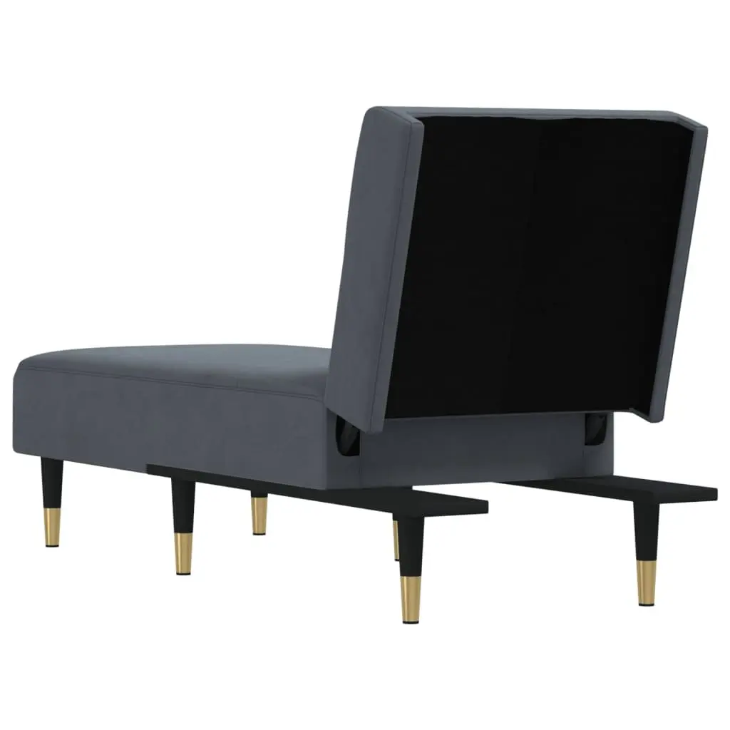 Chaise Longue Reclining Lounge Chair Grey Velvet 3-Position Convertible Sleeper