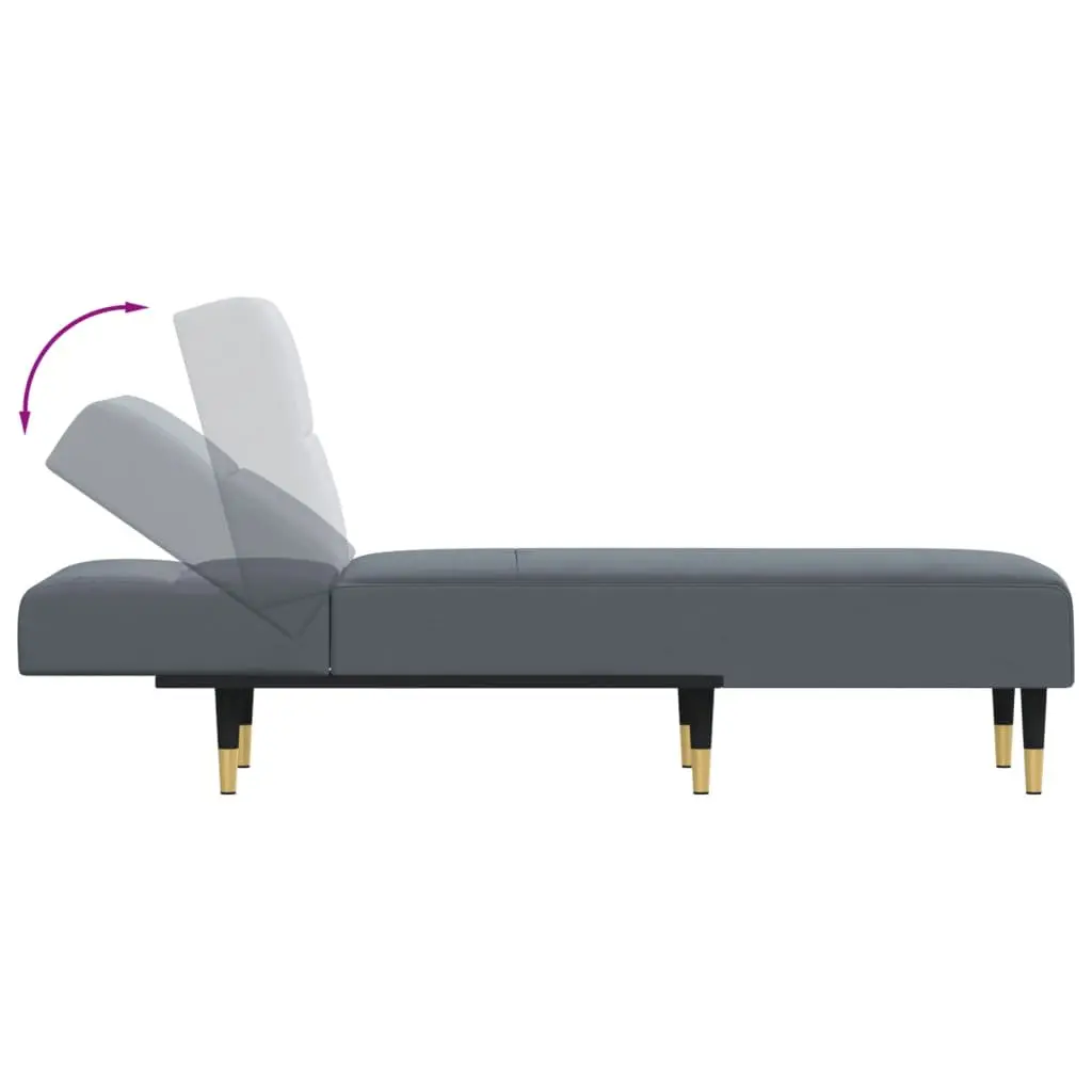 Chaise Longue Reclining Lounge Chair Grey Velvet 3-Position Convertible Sleeper